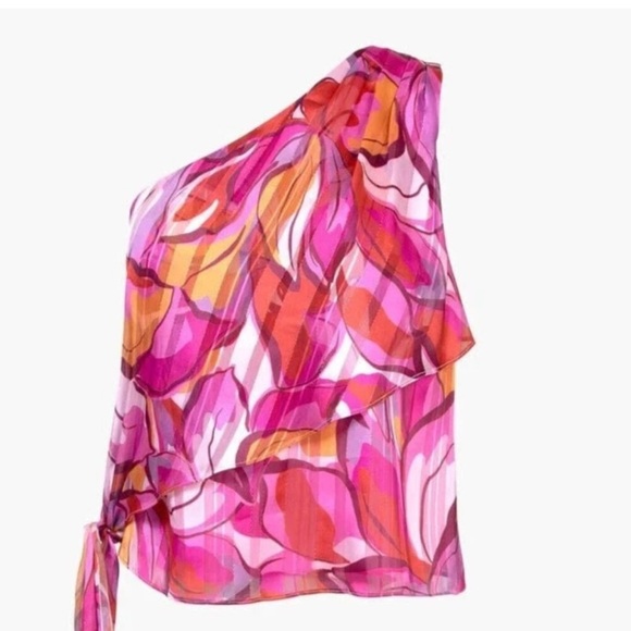 New NWT Anthropologie Adelyn Rae Ashley One Shoulder Top Ultra Pink Floral Sz M - Picture 4 of 11